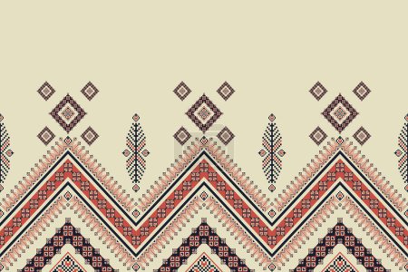 Illustration for African embroidery geometric border pattern. Vector ethnic geometric pixel art seamless pattern. Ethnic geometric stitch pattern use for textile border, wallpaper, cushion, carpet, upholstery, etc. - Royalty Free Image