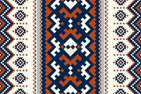 Illustration for Aztec embroidery geometric pattern. Vector ethnic geometric pixel art seamless pattern. Ethnic geometric stitch pattern use for cloth, textile, border, wallpaper, cushion, carpet, quilt, upholstery. - Royalty Free Image