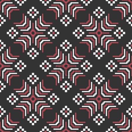 Illustration for Abstract floral geometric pattern. Vector abstract geometric square shape seamless pattern pixel art style. Abstract geometric pattern use for textile, home decoration elements, upholstery, wrapping. - Royalty Free Image