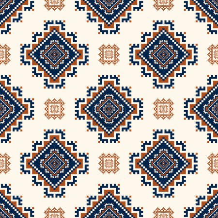 Illustration for Ethnic geometric square tile pattern. Vector ethnic geometric square shape seamless pattern pixel art style. Ethnic geometric pattern use for textile, home decoration elements, upholstery, wrapping. - Royalty Free Image