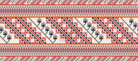 Illustration for Aztec Kilim geometric embroidery pattern. Vector Aztec geometric shape seamless pattern pixel art style. Ethnic geometric pattern use for fabric, textile, home decoration elements, upholstery, etc. - Royalty Free Image