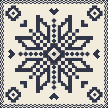 Illustration for Folk embroidery cross stitch floral motif pattern. Vector ethnic blue-white geometric floral motif pattern. Folk floral embroidery pattern use for textile, home decoration elements, upholstery, etc. - Royalty Free Image