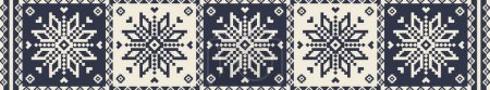 Illustration for Folk embroidery cross stitch floral rug pattern. Vector ethnic blue-white embroidery geometric floral pattern. Folk floral embroidery pattern use for border, table runner, tablecloth, carpet, rug, etc - Royalty Free Image