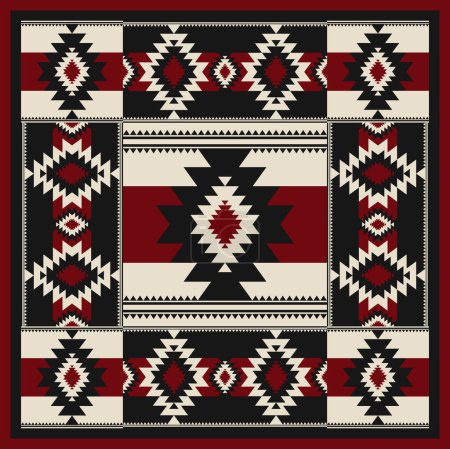Illustration for Aztec Southwest patchwork pattern. Vector Southwestern Navajo geometric shape seamless pattern rustic bohemian style. Ethnic geometric pattern use for rug, tablecloth, quilt, cushion, upholstery, etc. - Royalty Free Image