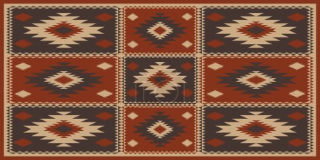 Illustration for Aztec Southwest patchwork pattern. Vector Southwestern Navajo geometric patchwork pattern rustic bohemian style. Ethnic geometric pattern use for rug, tablecloth, quilt, cushion, upholstery, etc. - Royalty Free Image