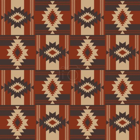 Photo for Aztec Southwest patchwork pattern. Vector Southwestern Navajo geometric shape seamless pattern rustic bohemian style. Ethnic geometric pattern use for rug, tablecloth, quilt, cushion, upholstery, etc. - Royalty Free Image