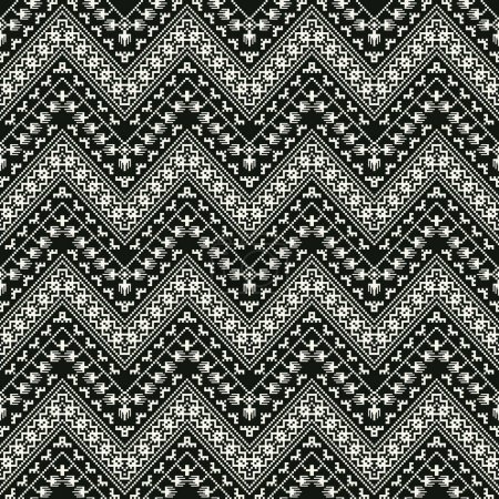 Ilustración de Patrón geométrico étnico en blanco y negro. Vector azteca bordado geométrico zigzag forma patrón sin costuras. Uso del patrón geométrico azteca para textiles, elementos de decoración para el hogar, tapicería, envoltura, etc.. - Imagen libre de derechos