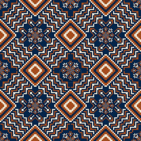 Illustration for Colorful ethnic geometric embroidery pattern. Vector embroidery folk geometric floral seamless pattern. Ethnic geometric pattern use for fabric, textile, home decoration elements, upholstery, wrapping - Royalty Free Image