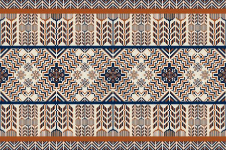 Illustration for Colorful ethnic geometric embroidery pattern. Vector embroidery folk geometric shape seamless pattern. Ethnic embroidery pattern use for fabric, textile, home decoration elements, upholstery, wrapping - Royalty Free Image