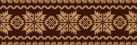 Illustration for Ethnic geometric embroidery floral border pattern. Vector embroidery folk geometric floral shape seamless pattern. Ethnic cross stitch pattern use for textile border, table runner, tablecloth, etc. - Royalty Free Image