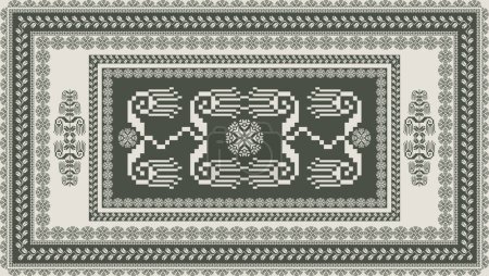Monochrome gray ethnic floral embroidery pattern. Vector abstract ethnic floral embroidery geometric monochrome pattern. Use for carpet, rug, wall tapestry, mat, tablecloth, upholstery, cushion, etc.
