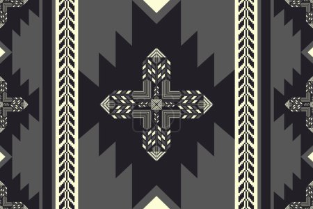 Illustration for Southwest native American geometric pattern. Vector Aztec southwestern embroidery seamless pattern rustic bohemian style. Ethnic geometric pattern use for fabric, textile, home decoration elements. - Royalty Free Image