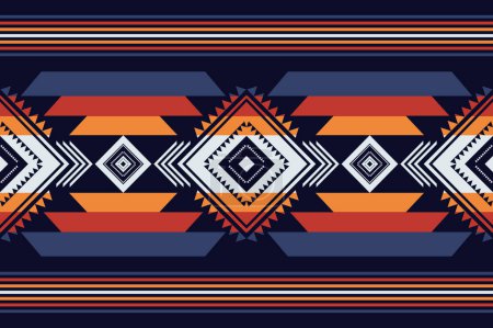 Ilustración de Patrón de frontera suroeste azteca. Vector Nativo Americano suroeste de rayas geométricas patrón sin costura. Uso de patrón de suroeste étnico para textiles, bordes, manteles, corredores de mesa, alfombras de corredor, etc.. - Imagen libre de derechos
