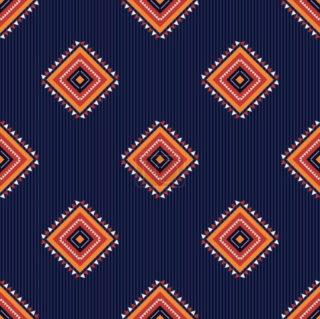 Illustration for Aztec geometric stripes pattern. Vector Aztec small geometric square shape seamless pattern with stripes texture background. Ethnic geometric pattern use for fabric, textile, home decoration elements. - Royalty Free Image