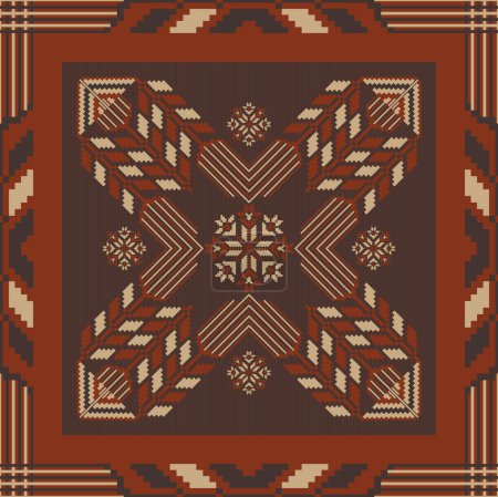 Illustration for Embroidery floral geometric square pattern. Vector embroidery folk geometric floral square tile seamless pattern. Ethnic geometric cross stitch pattern use for textile, home decoration elements, etc. - Royalty Free Image