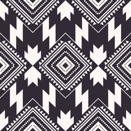 Illustration for Aztec southwest black and white pattern. Vector native American southwestern geometric shape seamless pattern. Southwest geometric pattern use for textile, home decoration elements, upholstery, etc. - Royalty Free Image