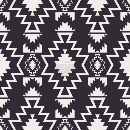 Illustration for Aztec southwest black and white pattern. Vector monochrome aztec geometric shape seamless pattern southwestern style. Ethnic geometric pattern use for textile, home decoration elements, upholstery. - Royalty Free Image