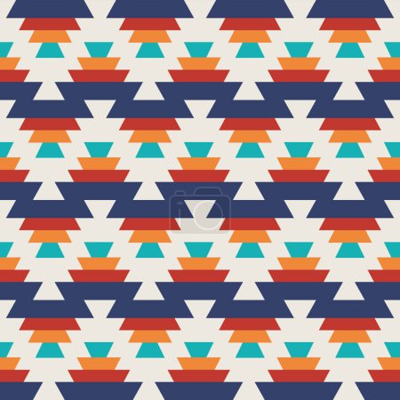 Illustration for Colorful aztec geometric pattern. Vector colorful geometric zigzag shape seamless pattern aztec southwestern style. Ethnic geometric pattern use for fabric, textile, home decoration elements, etc. - Royalty Free Image