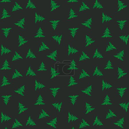 Foto de New year pattern with the image of a green Christmas tree drawn in a primitive style on a green background for fabric, printed materials, postcards and design.repeat pattern - Imagen libre de derechos