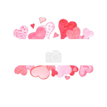 Téléchargez les photos : Cadre avec des cœurs peints à l'aquarelle pour féliciter les fêtes et la Saint Valentin - en image libre de droit