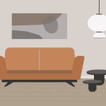 Modern living room interior. Illustration with a sofa, sofa tables and a lamp in discreet light colors.Vector