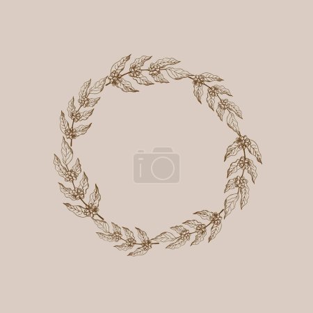 Illustration for Coffee. Frame framing with coffee tree branches. Drawn by hand. Design element. For logo, packaging, postcards, printing products. Vector - Royalty Free Image