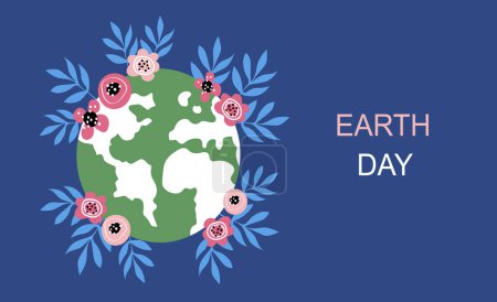 Illustration for Earth Day, save the earth. The concept of environmental problems, environmental protection, care for our world. Colored flat illustration of the planet in flowers. Poster Banner - Royalty Free Image
