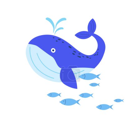 Ilustración de Ballena y pescado. Ilustración de animales marinos bajo el agua. Día Mundial de los Mamíferos protección de las ballenas, día de los océanos, protección y rescate de las criaturas marinas.. Dibujado a mano. Vector - Imagen libre de derechos