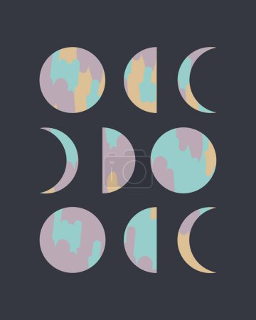 Moon phases. Crescent and full moon. Hand drawn modern vector illustration. Esoteric, occult, astrology, alchemy, boho, magical concept. Round icons. Design element. Vector