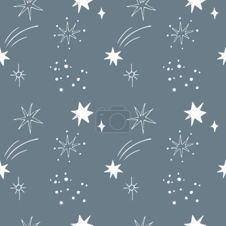 Ilustración de Estrellas patrón inconsútil starfall noche luminarias vector ilustración dibujado a mano.Fashion fondo ornamento estilo boho. Fondo para el diseño de envases, tela, impresión, plantillas de telas para niños, productos - Imagen libre de derechos