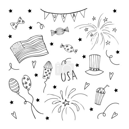Illustration for Independence Day of America vector doodle illustration. Design element on isolated white background.United States celebration 4 july. Sketch style hand drawn - Royalty Free Image