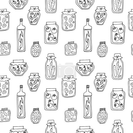 Illustration for Homemade pickles seamless pattern vector illustration hand drawn repeated background. Seasonal cooking food concept, design element for background, template, print, banner, web, fabric. - Royalty Free Image