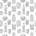 Homemade pickles seamless pattern vector illustration hand drawn repeated background. Seasonal cooking food concept, design element for background, template, print, banner, web, fabric.