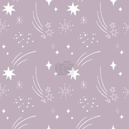 Illustration for Stars starfall night luminaries seamless pattern illustration hand drawn.Fashion background ornament boho style. Backdrop for web, packaging design, fabric, print, template ,children's fabrics, print - Royalty Free Image