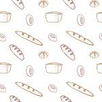 Bakery products seamless pattern vector illustration  background.Hand drawn ornament with bread, bun, croissant . Design element for poster, label, template, card, backdrop, print, menu, wrapping