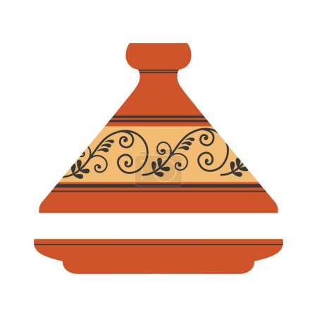 Illustration for Moroccan Tagine national clay pot with conical lid, flat vector illustration on isolated background. Oriental ceramics and utensils, Tajine for cooking food,decorative object ,traditions vessel - Royalty Free Image