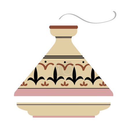 Illustration for Moroccan Tagine national clay pot with conical lid flat vector illustration isolated background. Oriental ceramic utensils, Tajine for cooking food,decorative object ,traditions vessel culture Morocco - Royalty Free Image
