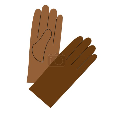 Illustration for Gloves hand drawn vector illustration isolated background. Drawn covering for hand worn for protection against cold, brown leather accessory,haberdashery. For print, design, paper. Cartoon style - Royalty Free Image