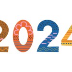 2024 new year hand drawn number vector illustration. Happy New Year 2024 modern art lettering for banner, template, card, poster, congratulation. Festive design element for print, paper, decoration