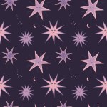 Starlit seamless pattern star and moon hand drawn vector illustration. Night sky boho repeating ornamental background. Backdrop for wallpaper, packaging design, fabric, print, template, card, pajama