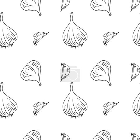 Garlic sketch seamless pattern hand drawn vector illustration repeating background. Drawn texture backdrop garlic spices, vegetable harvest, organic food, ingredient for wrapping, label, card, paper