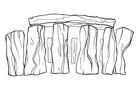 Croquis à l'encre du monument de Stonehenge isolé sur fond blanc. Icône vectorielle plate dessinée à la main de l'architecture ancienne, ruine historique. Voyager, concept touristique. Conception pour impression, logo, carte, papier