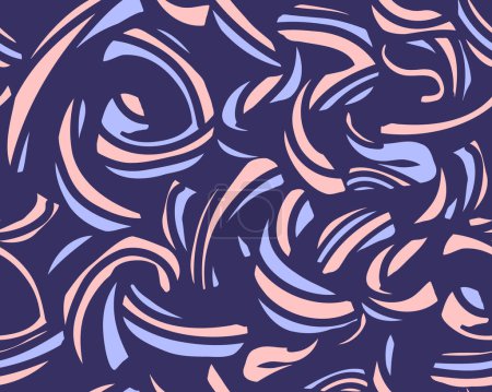 Ilustración de Brillantes líneas de cepillo grandes orgánicos patrón sin costuras sobre un fondo azul. Dibujo dibujado a mano vectorial. Forma de línea trenzada texturizada. Plantilla para diseño, moda, impresión, textil, tela, papel pintado - Imagen libre de derechos
