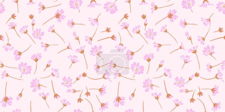 Ilustración de Inconsútil patrón de flores pequeñas abstractas suavemente rosa sobre un fondo claro. Dibujo dibujado a mano vectorial. Plantilla para el diseño, tela, decoración de interiores, textil, moda, fondo de pantalla - Imagen libre de derechos