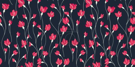 Seamless, abstract, creative, branches flowers pattern. Vector hand drawn ditsy, tiny flowers. Template for design, fabric, interior decor, textile, fabric, wallpaper, surface design