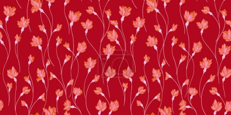 Seamless simple creative branches ditsy flowers pattern. Abstract colorful floral background. Vector hand drawn sketch. Design for fashion, textile, fabric, wallpaper, surface design