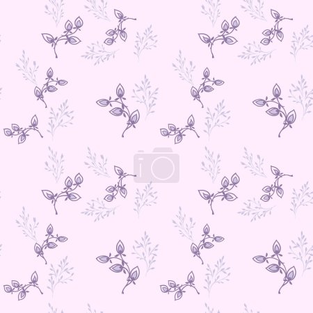 Pastel light gently stylized floral branches seamless pattern. Simple creative tiny leaves branches, drops background. Vector hand drawn. Design for fashion, textile, fabric, wallpaper, surface design