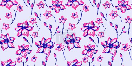 Vector handgezeichnete ditsy Blumen Muster. Abstrakter, farbenfroher, floraler Pinsel-Druck. Vorlage für Design, Stoff, Mode, Textil, Textur, Oberflächengestaltung