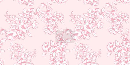 Vector handgezeichnete künstlerische abstrakte Zweige ditsy Blumen in einem nahtlosen Muster verflochten. Monotone Pastellform floraler Print. Vorlage für Design, Textil, Mode, Stoff, Tapete