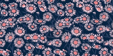 Téléchargez les illustrations : Artistic simple seamless pattern with chamomiles floral. Vector hand drawn sketch. Blooming meadow background with textured shape ditsy flowers. Design for fashion, fabric, and textile. - en licence libre de droit